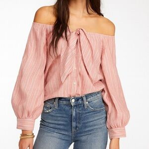 Free people hello there beautiful striped off shoulder blouse